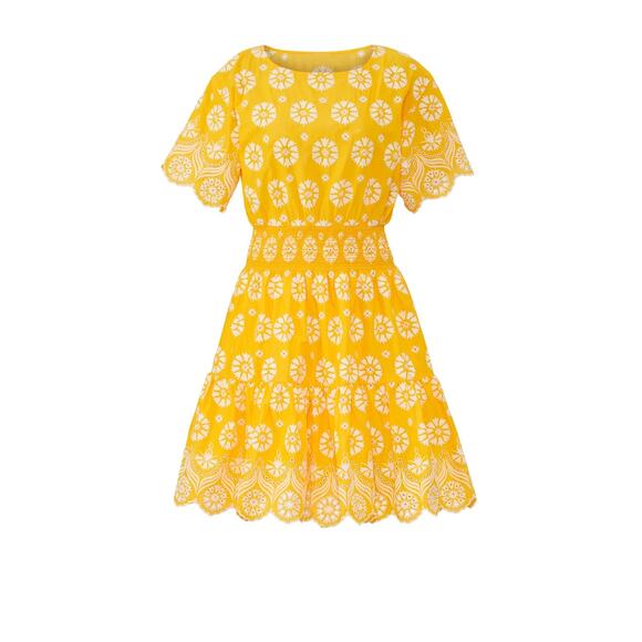 Tory Burch Embroidered Eyelet Yellow Dress Size 2 - Picture 5 of 11